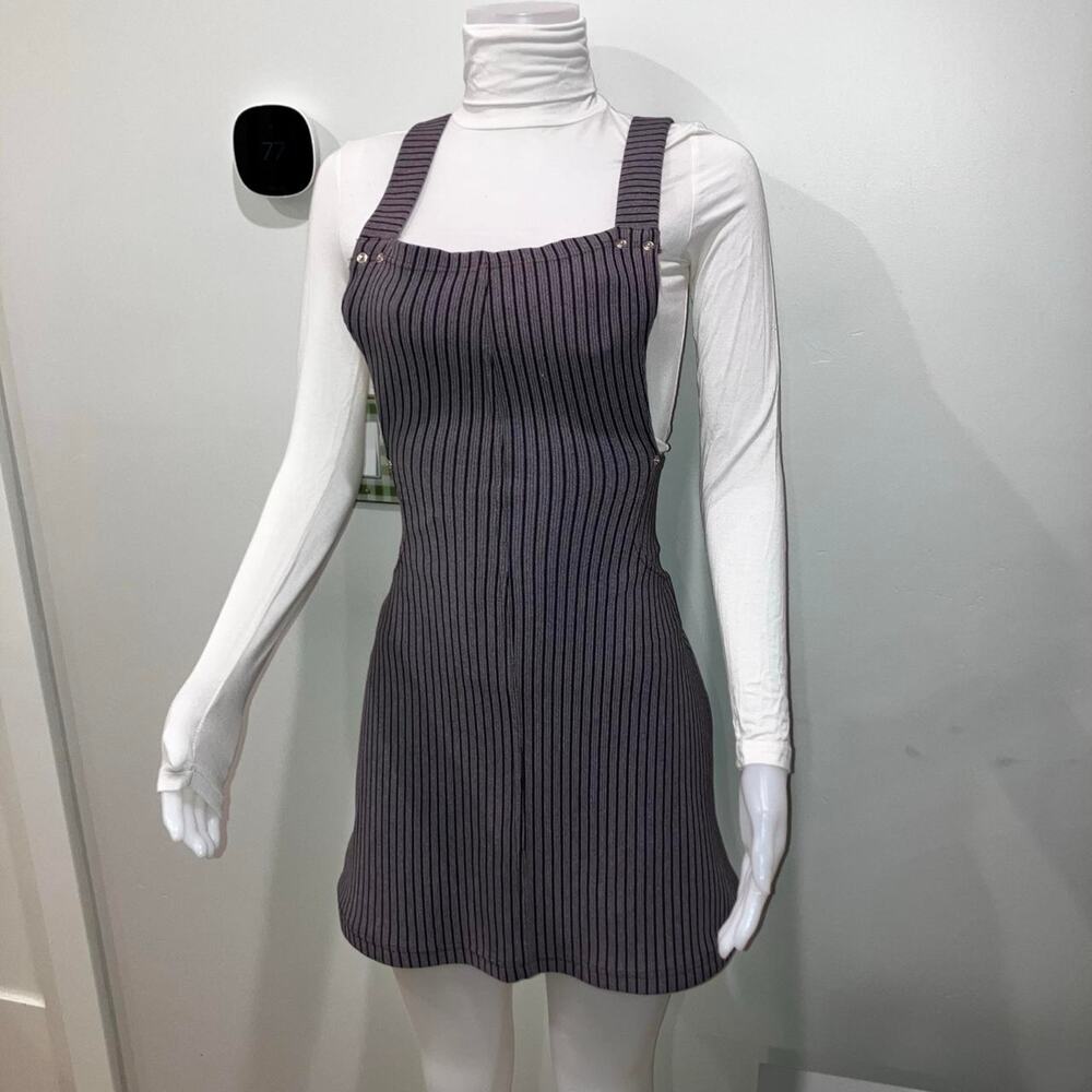 Vintage 90s y2k pinstriped pinafore overall mini dress made in italy - Picture 3 of 7